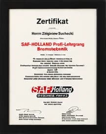 Zertifikat SAF-Holland Profi-Lehrgang Bremstechnik